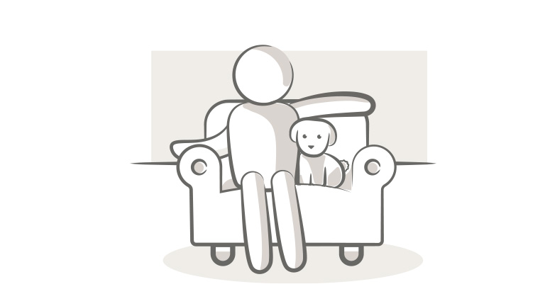 Illustratie webinar terugkijken op bank met hond