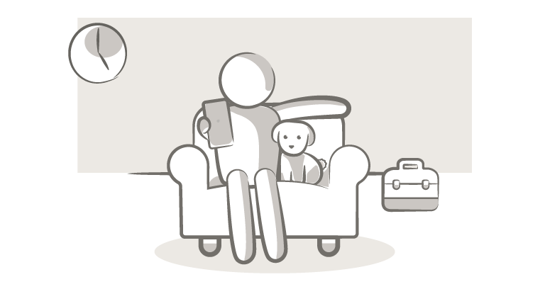 Icoon van een poppetje op de bank die een webinar kijkt