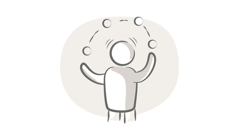 Poppetje houdt 4 ballen in de lucht