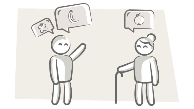 twee poppetjes die met elkaar praten